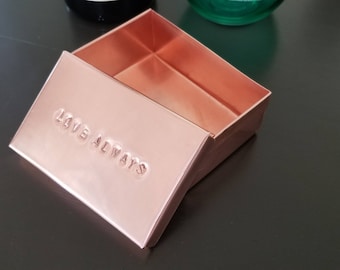 Solid Copper Box and Lid, Custom Stamping. Handmade. Wedding Anniversary Kitchen.  Storage Organizer