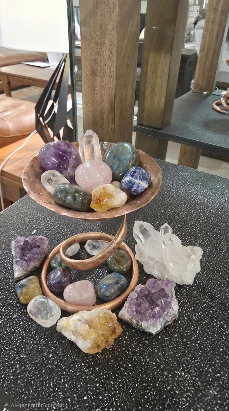Handmade Copper Incense Holder: Crystal Charger & Candle Stand image 2