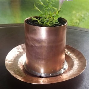 Copper Plant Sauce and Pot. Handmade Solid Copper. Beautiful for Potted Flowers and Herbs.