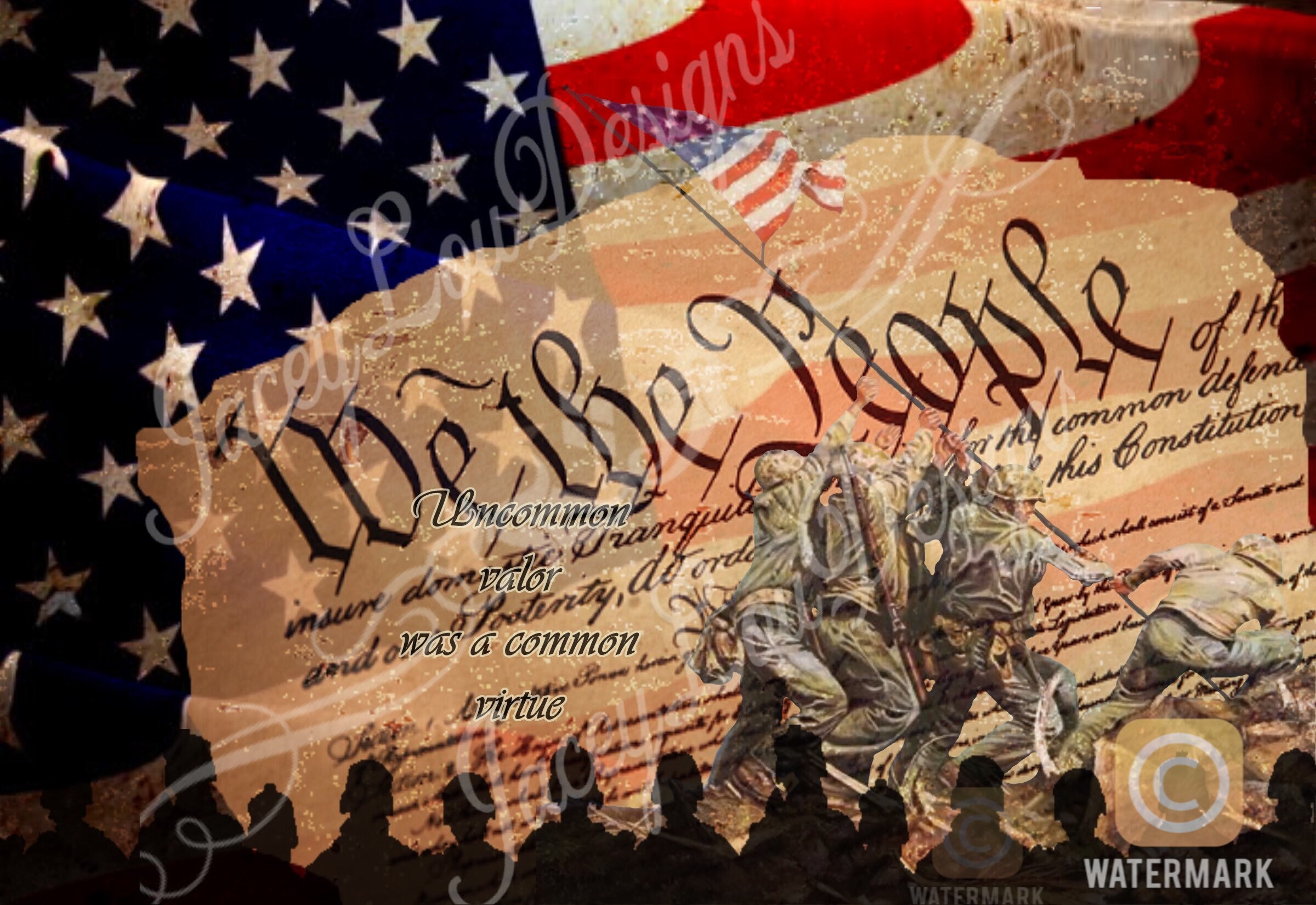 American Memorial Flag Constitution Army Digital Compilation Artwork Etsy