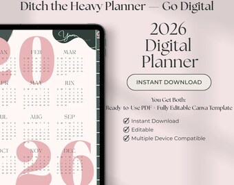 2026 Digital Planner | Hyperlinked iPad Planner | Budget Habit Mood Tracker | Self Care Wellness | Goal Setting