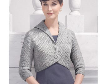 Wzór na bolerko w stylu empire z lat 50. dla kobiet, vintage'owy krótki żakiet zapinany na guziki, do pobrania w formacie PDF – K289