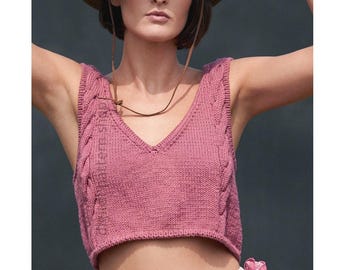 Crop Top Knitting Pattern, Vintage Midriff Sweater Cable Detail Instant Download PDF- K304
