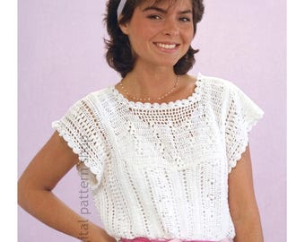 Lacy Top Crochet Pattern, Vintage Summer Feminine Lace Blouse PDF Download C416