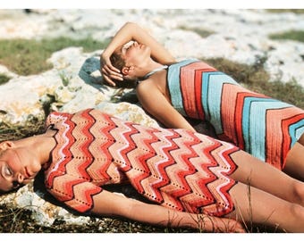 1970s Crochet Pattern, Vintage Halter Dress & Chevron Dress Bust 34 Instant Download PDF- C444