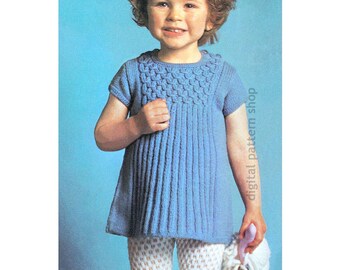 Vintage Girls Smocked Dress Knitting Pattern, Toddler 1 to 5 Instant Download PDF- K192