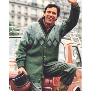 Men&#39;s Jacquard Cardigan Knitting Pattern, Sweater Jacket for Men PDF Instant Download K177