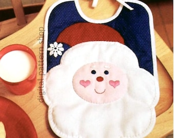 Cartamodello vintage anni '70 per bavaglino da neonato con Babbo Natale, modello a grandezza naturale per il primo Natale (PDF scaricabile) - S08