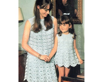 Mom & Me Crochet Dress Pattern, Mother and Daughter Shell Dress, Sleeveless Dress Scallop Hem PDF Download Bust 24 to 40 C243