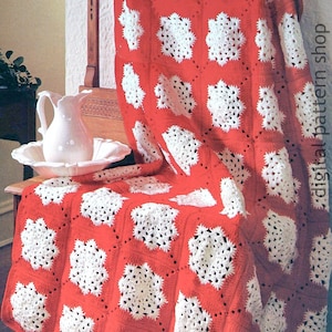 Snowflake Afghan Crochet Pattern, Vintage Granny Square, Lacy Snowflake Winter Blanket, Holidays PDF Download - C333