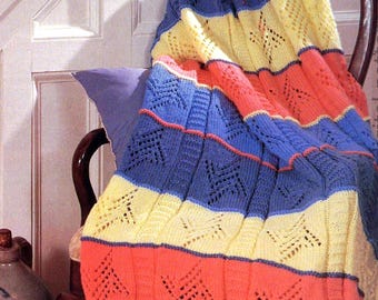 Wzór na koc afgański w wiatraczki, jednoczęściowy koc w paski, włóczka o grubości worsted, pobierz plik PDF - K243