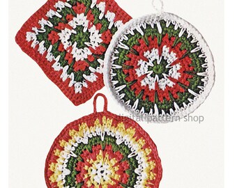 Presine anni '70 all'uncinetto, tappetini da cucina quadrati kitsch Grandma da 8 a 10 pollici, presine retrò colorate, scarica il PDF - C345