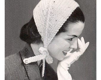 50s Knit Ear Warmer Pattern, Vintage Cuddle Cap, Jibber, Headband Bonnet Knitting Pattern Worsted Yarn PDF Download - K256