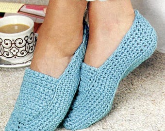 Wzór na szydełkowe kapcie, łatwe wsuwane buty vintage dla kobiet PDF do natychmiastowego pobrania Rozmiar dla dorosłych nastolatków od 5 do 11 cali - C312