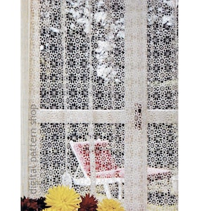 Lacy Curtain Crochet Pattern, 70s Vintage Floral Motif Lace Curtain Panel Instant Download PDF -C328