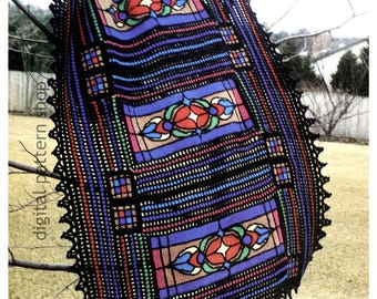 Virkmönster för vintagemålat glas, tunisiska virkade mittpaneler till filt, PDF-nedladdning - C382