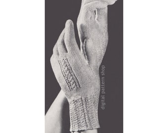1940s Gloves Knitting Pattern for Women, Vintage Cable Top Knit Gloves Instant Download PDF - K139