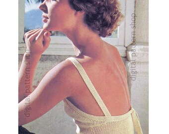 Cami Top Knitting Pattern, Vintage Back Tie Bra Top Shoulder Straps PDF Download - K305