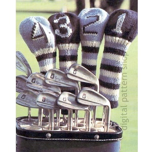 Knit Golf Club Covers Pattern, Easy Retro Mitts for Golf Clubs Knitting Pattern, Gifts for Golfers DK Yarn Printable Download - K251