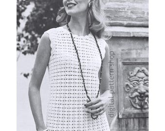 Lacy Tunic Crochet Pattern, Vintage Sleeveless Long Top in Shell Stitch for Women PDF Download -C357
