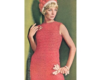 Dress Crochet Pattern, Puff Stitch Hat Pattern, Womens Shift Dress Printable Download PDF Pattern - C232