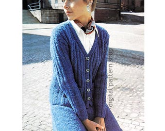 60s Cardigan & Skirt Knitting Pattern for Women, Casual Knit Skirt Suit and Jacket PDF Download  - K216