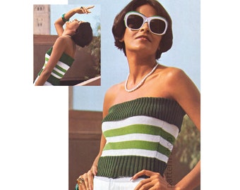 70s Strapless Top Knitting Pattern, Easy Tube Top Pattern, Vintage Sun Top Instant Download PDF Pattern - K167