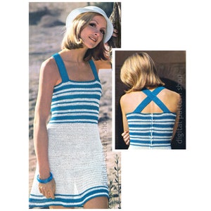 Dress Crochet Pattern, Crossed Back Straps Beach Dress for Women, Sundress Bust 32 34 36 PDF - C259