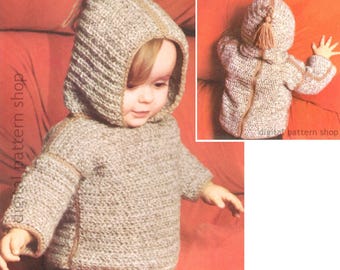 Patrón de crochet para chaqueta con cremallera trasera para bebé, suéter vintage con capucha, descarga en PDF - C378