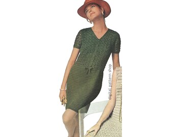 Modello per abito all'uncinetto con top in pizzo anni '70 e corpetto abbottonato (PDF scaricabile) - C224