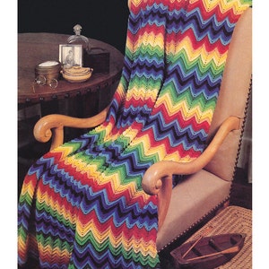 Chevron Afghan Crochet Pattern Vintage Ripple Blanket Zig Zag Throw Instant Download PDF- C31