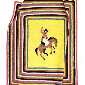 Kids Cowboy Blanket Tunisian Crochet Pattern Vintage Western Afghan or Throw Cross Stitch Downloadable Pattern PDF- C126