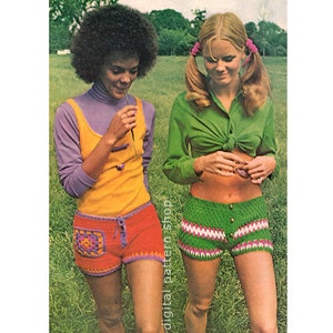 Crochet Shorts Pattern Vintage 70s Short Shorts Crochet Pattern Hot Pants Granny Square Hippie Shorts PDF Download Women Size 8 to 12 - C124