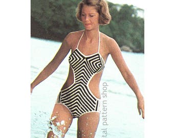 70er Jahre Monokini Häkelanleitungen One Piece Bikini Badeanzug, Bademode PDF Download - C206