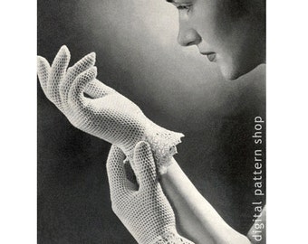 Vintage Crochet Gloves Pattern Womens 1950s Dainty Lace Gloves Crochet Pattern Gauntlet Wedding Gloves Instant Download PDF Pattern - C109