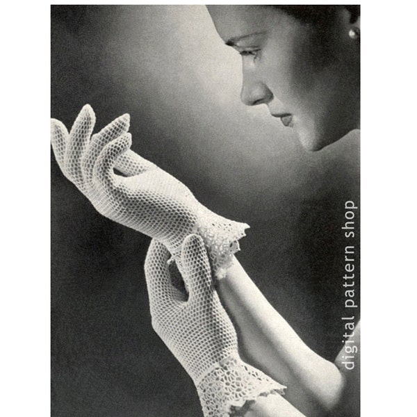 Vintage Crochet Gloves Pattern Womens 1950s Dainty Lace Gloves Crochet Pattern Gauntlet Wedding Gloves Instant Download PDF Pattern - C109