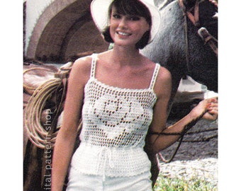 Vintage Camisole Crochet Pattern Rose Filet Crochet Camisole Peplum Top Crochet Pattern Womens Instant Download PDF Pattern- C195