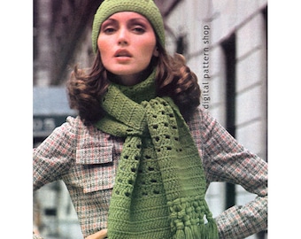 Haakpatroon muts en sjaal, patroon wintermuts en sjaal dames caning stitch pdf-patroon direct downloaden - C82