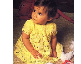 Vintage Baby Lace Crochet Dress Pattern, Puff Sleeves PDF Download C154