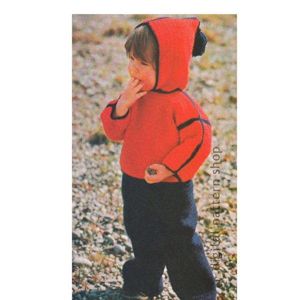 Crochet Pattern Kids Hooded Jacket & Pants Pattern Zipper Back Sweater, Pull On Pants Instant Digital Download PDF Toddler Size 1 2 - C185