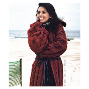 Patrón de tejido para abrigo largo de trenzas para mujer, suéter cruzado voluminoso hasta los tobillos, patrón digital en PDF - K93