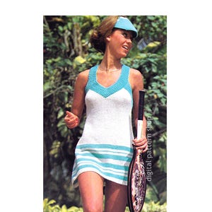 Dress Knitting Pattern Knit Tennis Dress Crossed Straps Mini Dress Sports Dress Womens Instant Download PDF- K113