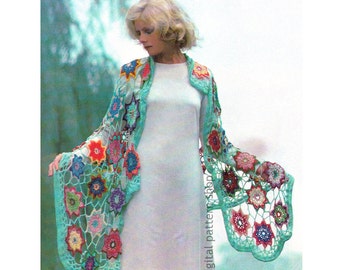 Crochet Shawl Pattern Star Flower Motif Shawl Crochet Pattern Vintage Light Shawl Womens PDF Instant Download C202