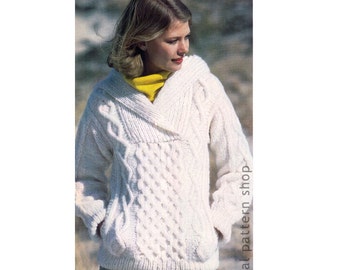 Hooded Sweater Knitting Pattern Irish Knit Sweater, Hoodie Sweater Oversize Knitting Jumper for Women Size 6 to 20 PDF Instant Download K96