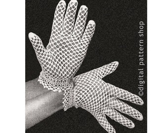 Vintage Crochet Gloves Pattern, Womens Dainty Lace Gloves Crochet Pattern Fishnet Gloves Instant Download PDF Pattern - C12