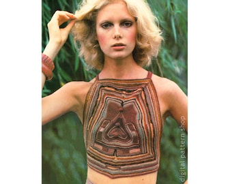 Crochet Halter Pattern Vintage Boho Maze Halter Top Crochet Pattern High Neck Bare Back Top PDF Download - C167