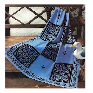 Modello per coperta lavorata a maglia, modello vintage scandinavo afgano, download immediato in PDF - K72