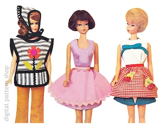 Barbie Apron Sewing Pattern, 1970s Vintage Barbie Doll Apron, Smock, Half Apron Fashion Doll PDF Download S03