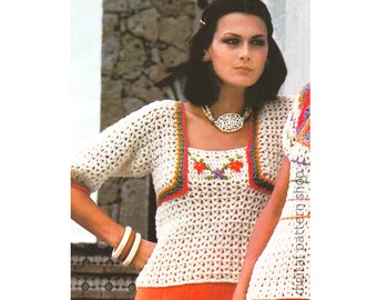 Haakpatroon voor een top, vintage boleroblouse, trui/pullover (direct te downloaden als PDF) - C180