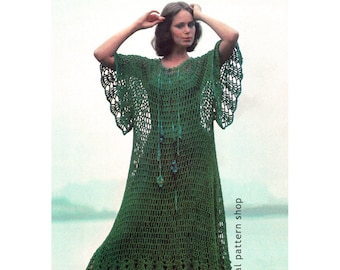 Crochet Beach Dress Pattern Mesh Caftan Hippie Dress Crochet Pattern, Womens Boho Kaftan Cover Up PDF Instant Download C70